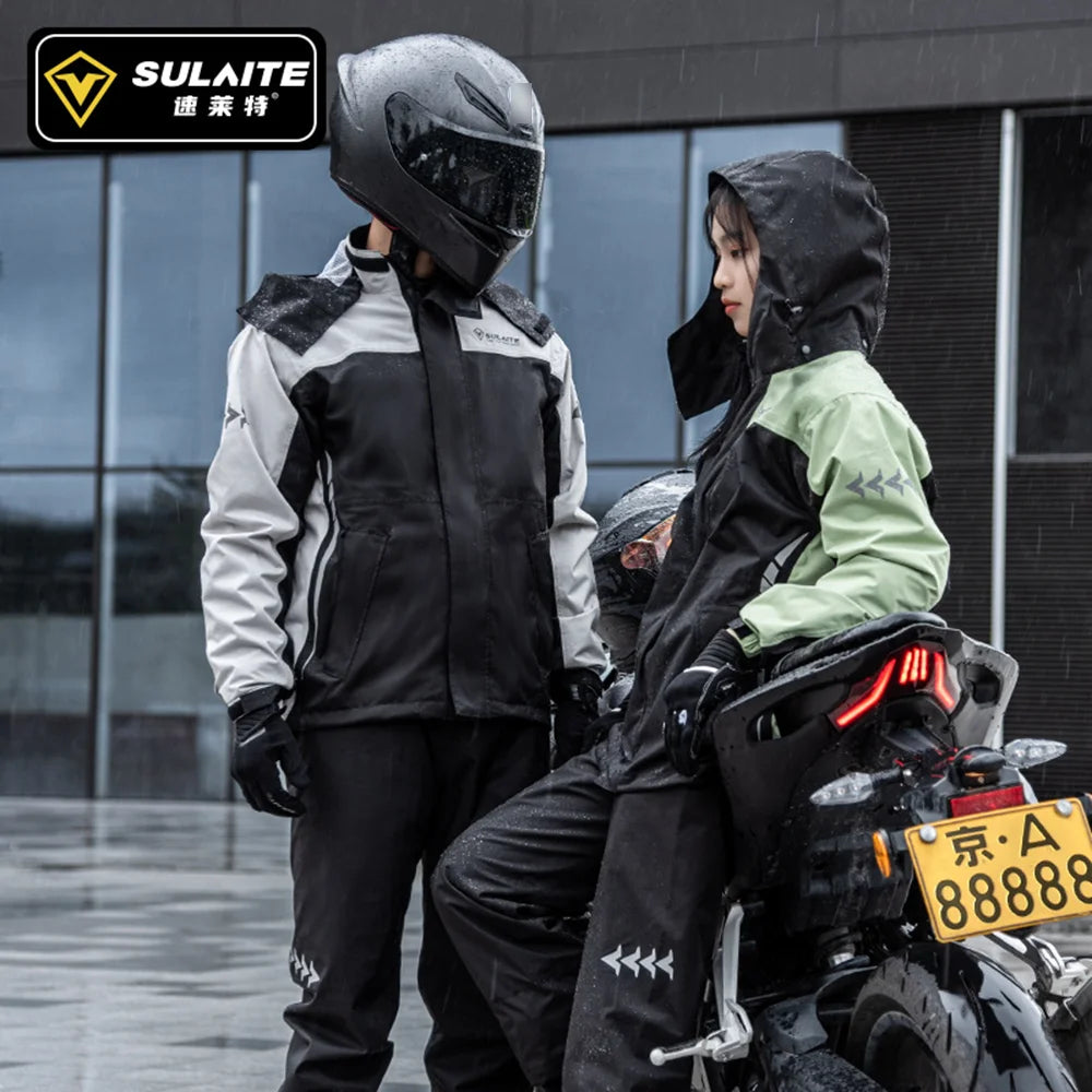 Motorcycle Raincoat Set with Pants and Storage Bag
