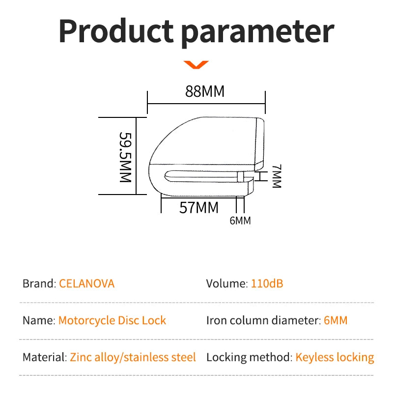 Motorcycle Heavy Duty Metal Lock Anti-Theft on Brake Disk