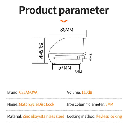 Motorcycle Heavy Duty Metal Lock Anti-Theft on Brake Disk