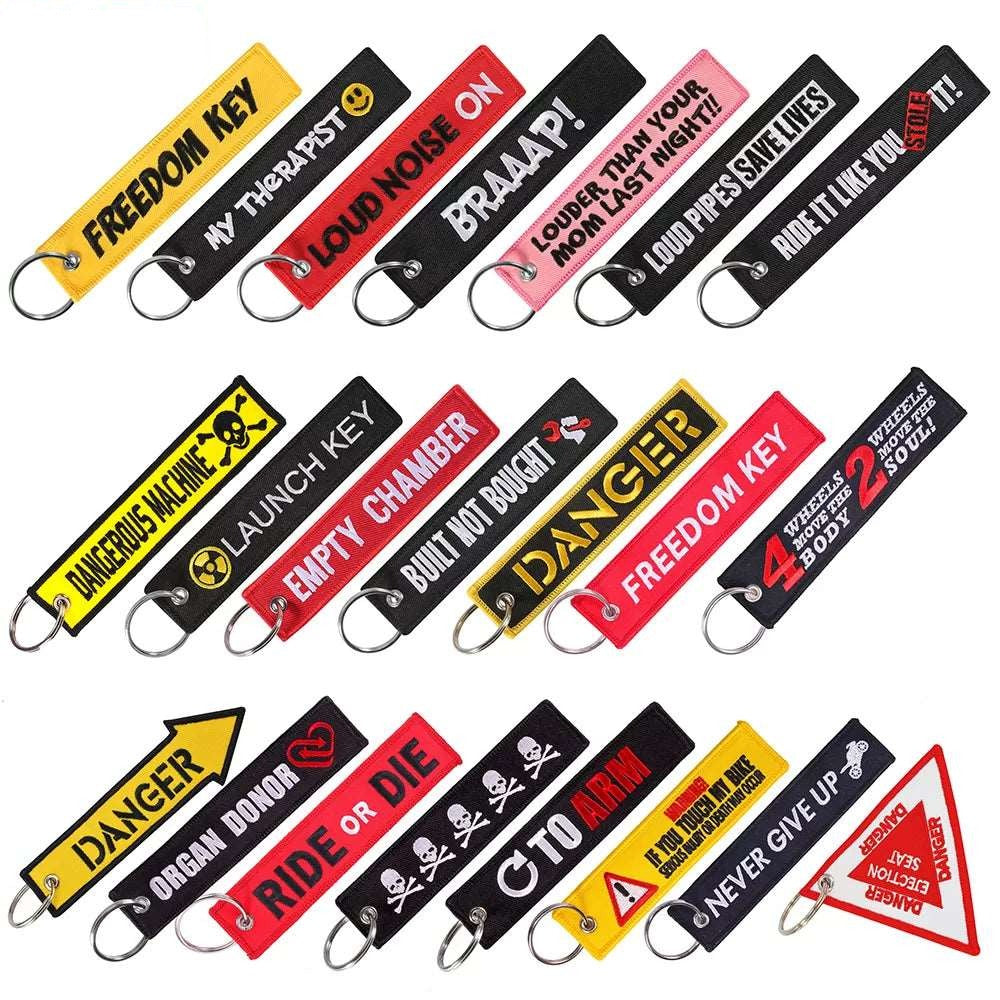 Motorcycle Embroidery Keychain Tag Collection