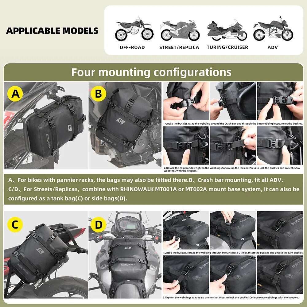 Rhinowalk Motorcycle Waterproof Crash Bar Bag 6L